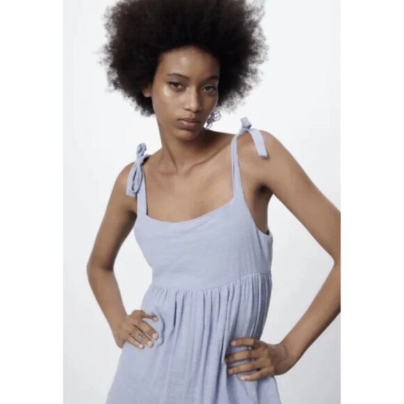 Zara Blue Tie-Strap Tiered Maxi Dress With Smocked Back - Picture 2 of 10